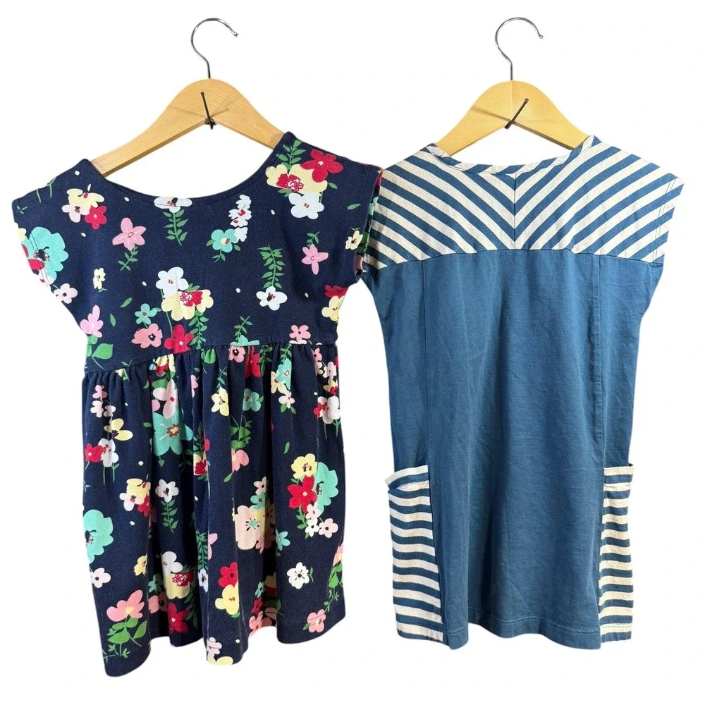 Hanna Andersson Girls 100cm US 4 Floral & Striped Cotton Dress Lot of 2